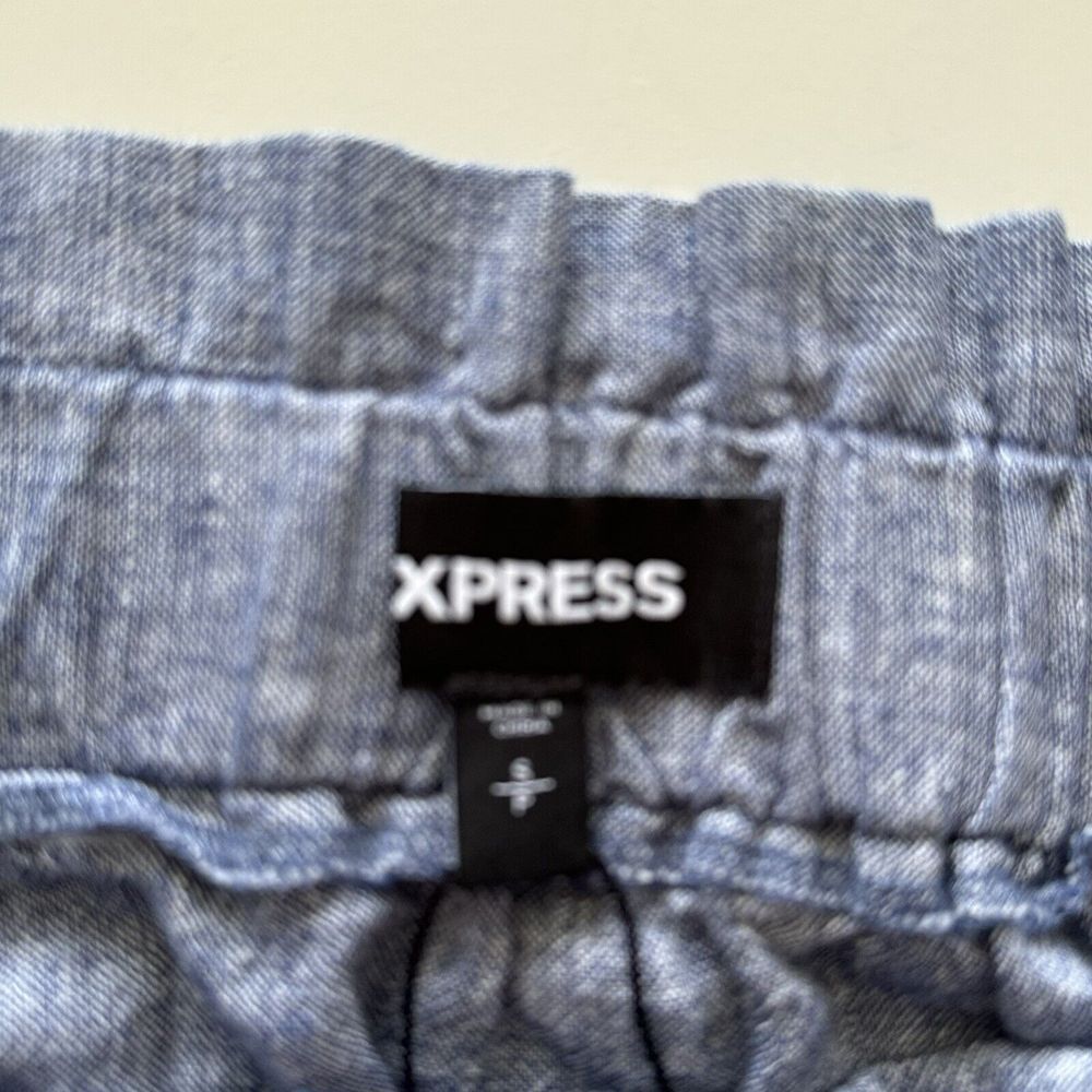 Express Skirt Size S Maxi Chambray Linen Skirt Blue Front Slit‎ Elastic Pull On - Picture 6 of 10